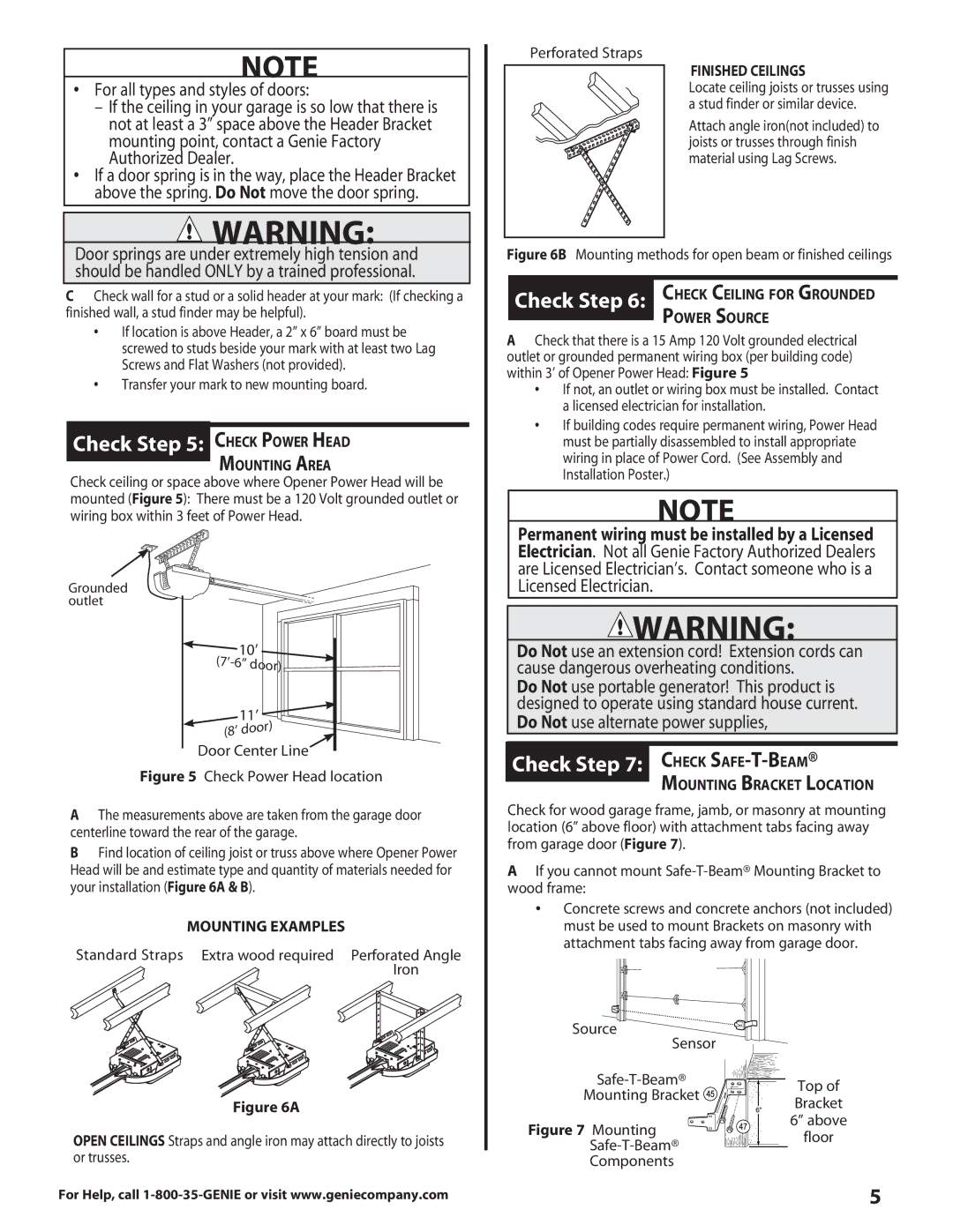 Genie 3627336241 warranty Mounting Area, Check Check Ceiling for Grounded Power Source, Mounting Bracket Location 