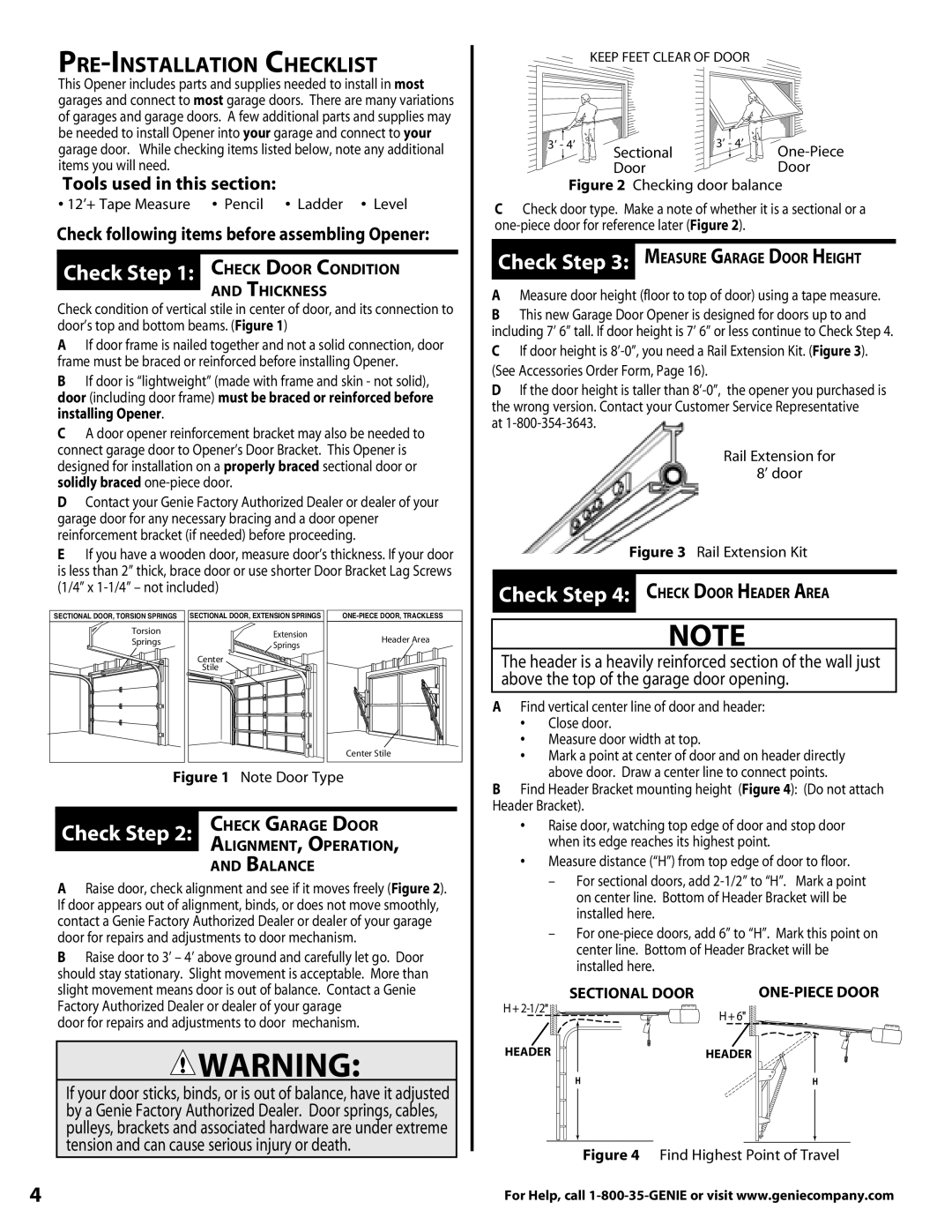 Genie 3630436275 warranty Tools used in this section, Check following items before assembling Opener 