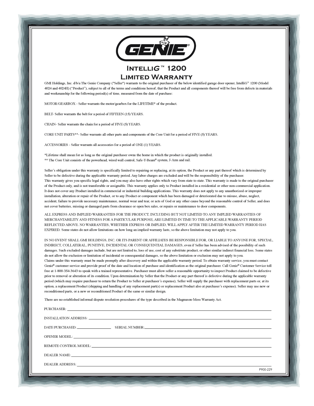 Genie 4024H manual Limited Warranty 