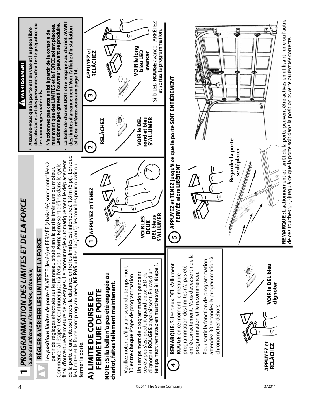 Genie 4042 manual Programmation Des Limites Et De La Force, A Limite De Course De Fermeture De Porte, Program Set 