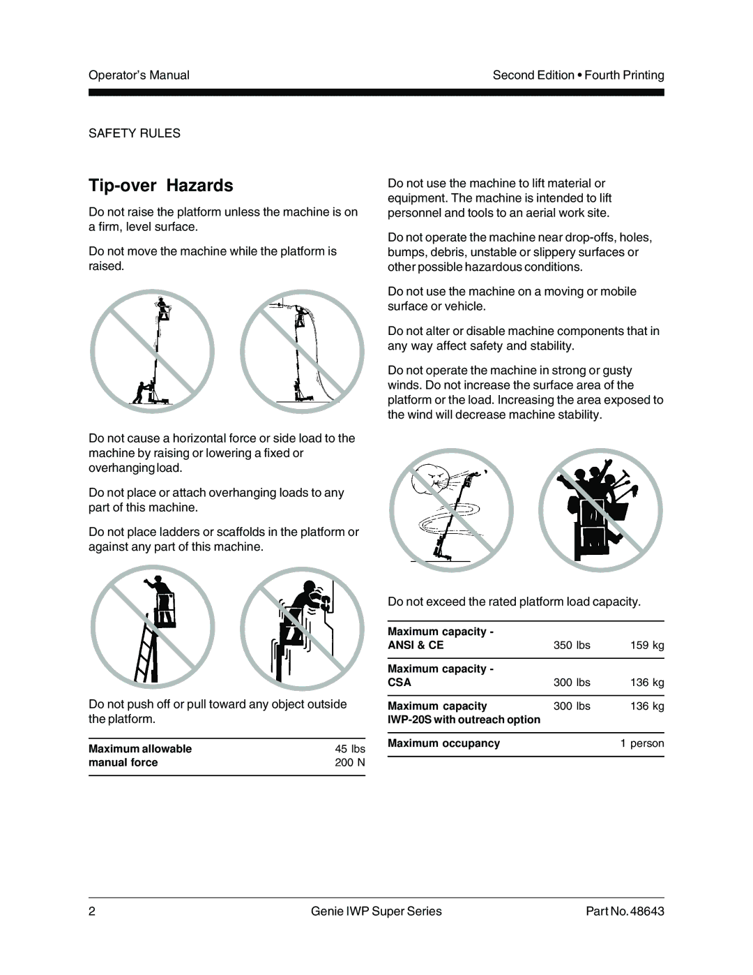 Genie 48643 manual Tip-over Hazards, Csa 