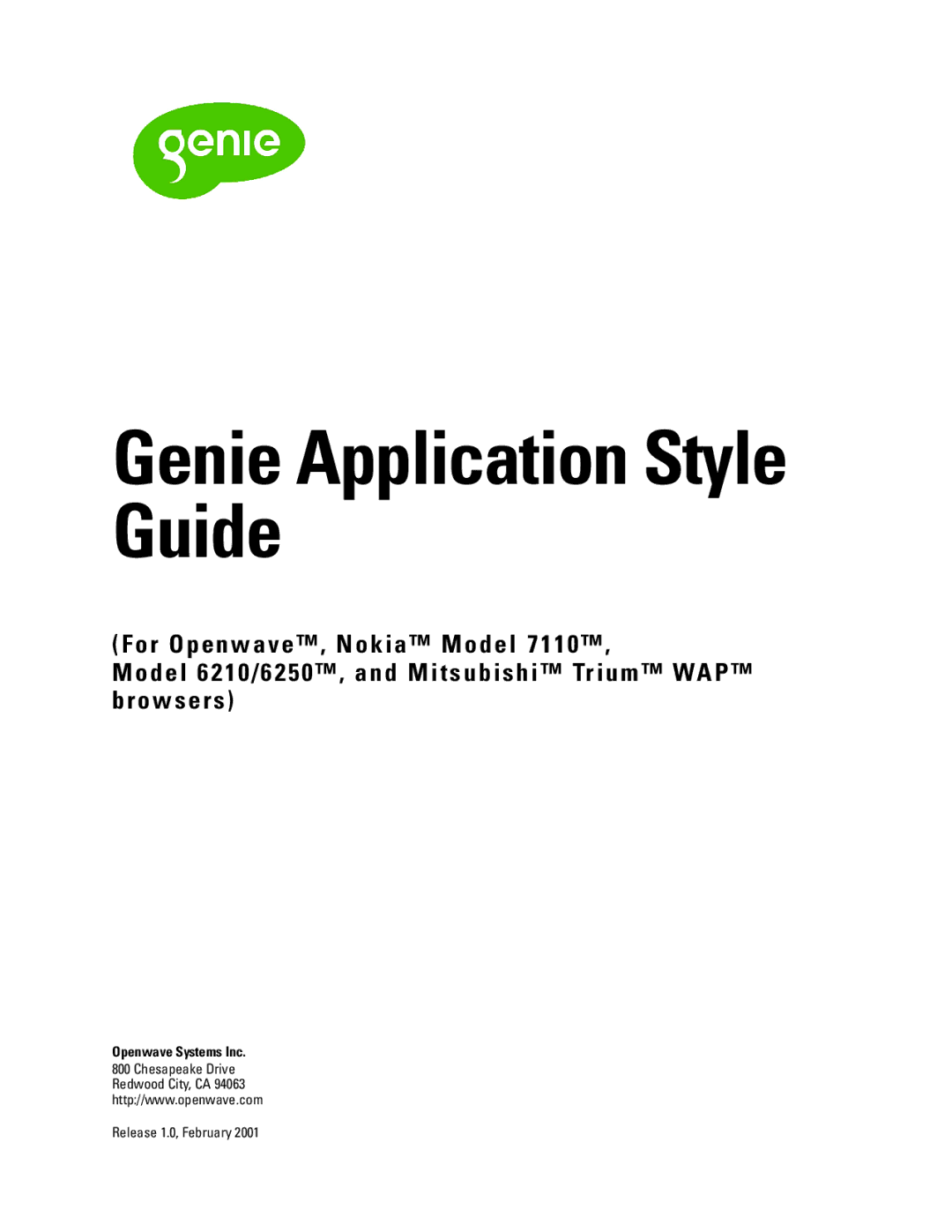 Genie 7110 manual Genie Application Style Guide 