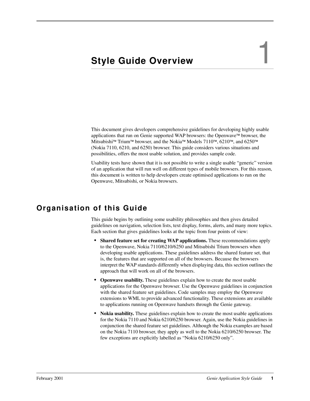 Genie 7110 manual Style Guide Overview, Organisation of this Guide 