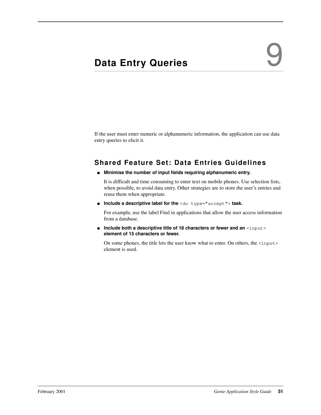 Genie 7110 manual Data Entry Queries, Shared Feature Set Data Entries Guidelines 