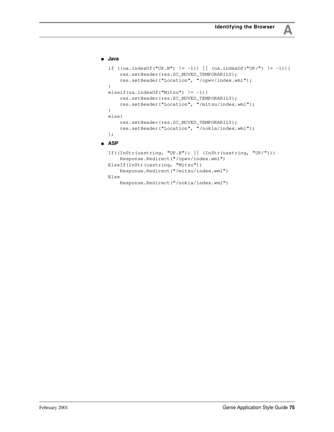 Genie 7110 manual Identifying the Browser a Java 