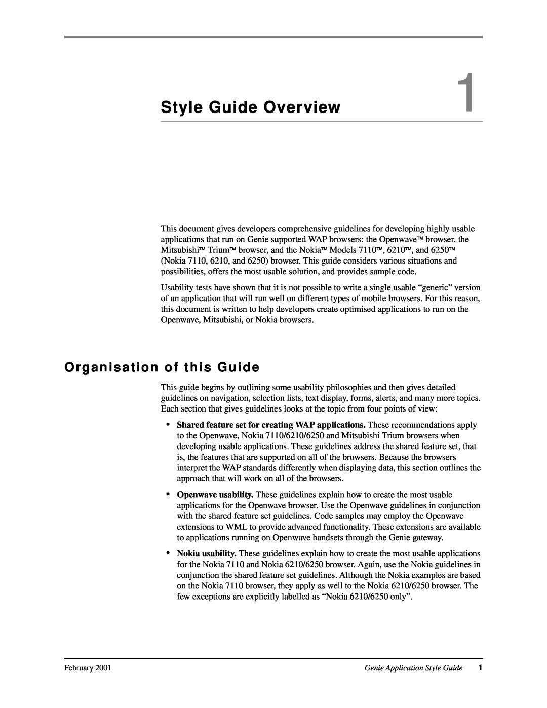 Genie 7110 manual Style Guide Overview, Organisation of this Guide 