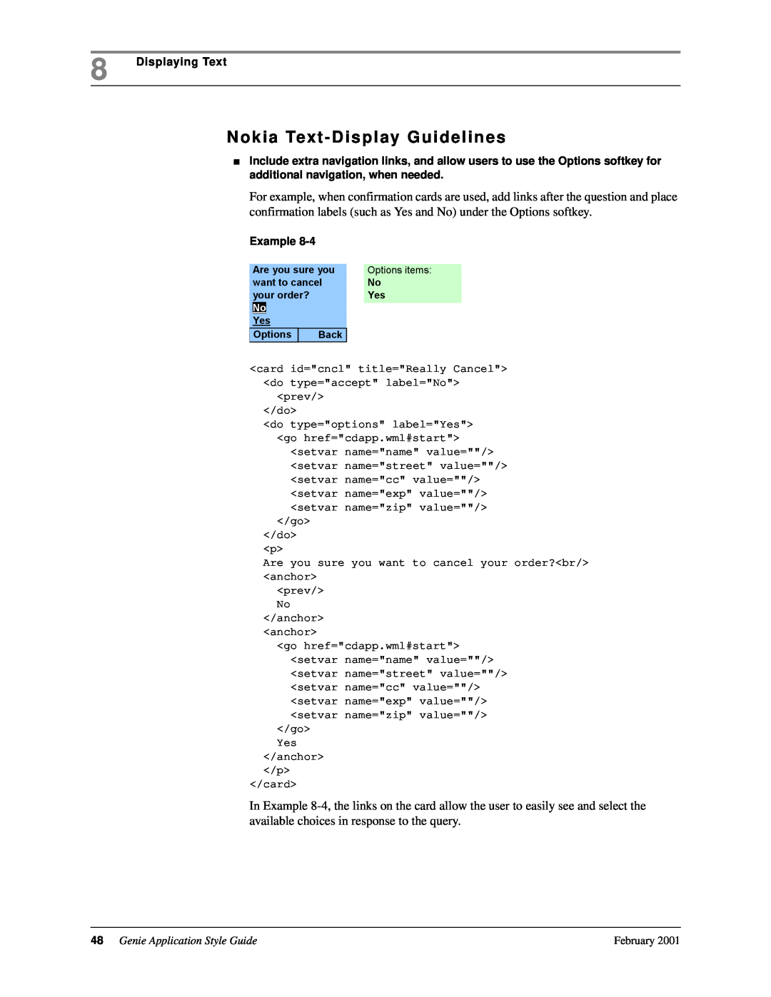 Genie 7110 manual Nokia Text - Display Guidelines, Genie Application Style Guide 