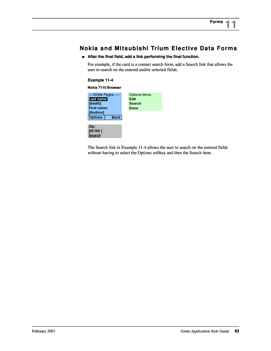 Genie 7110 manual Nokia and Mitsubishi Trium Elective Data Forms, Last name 