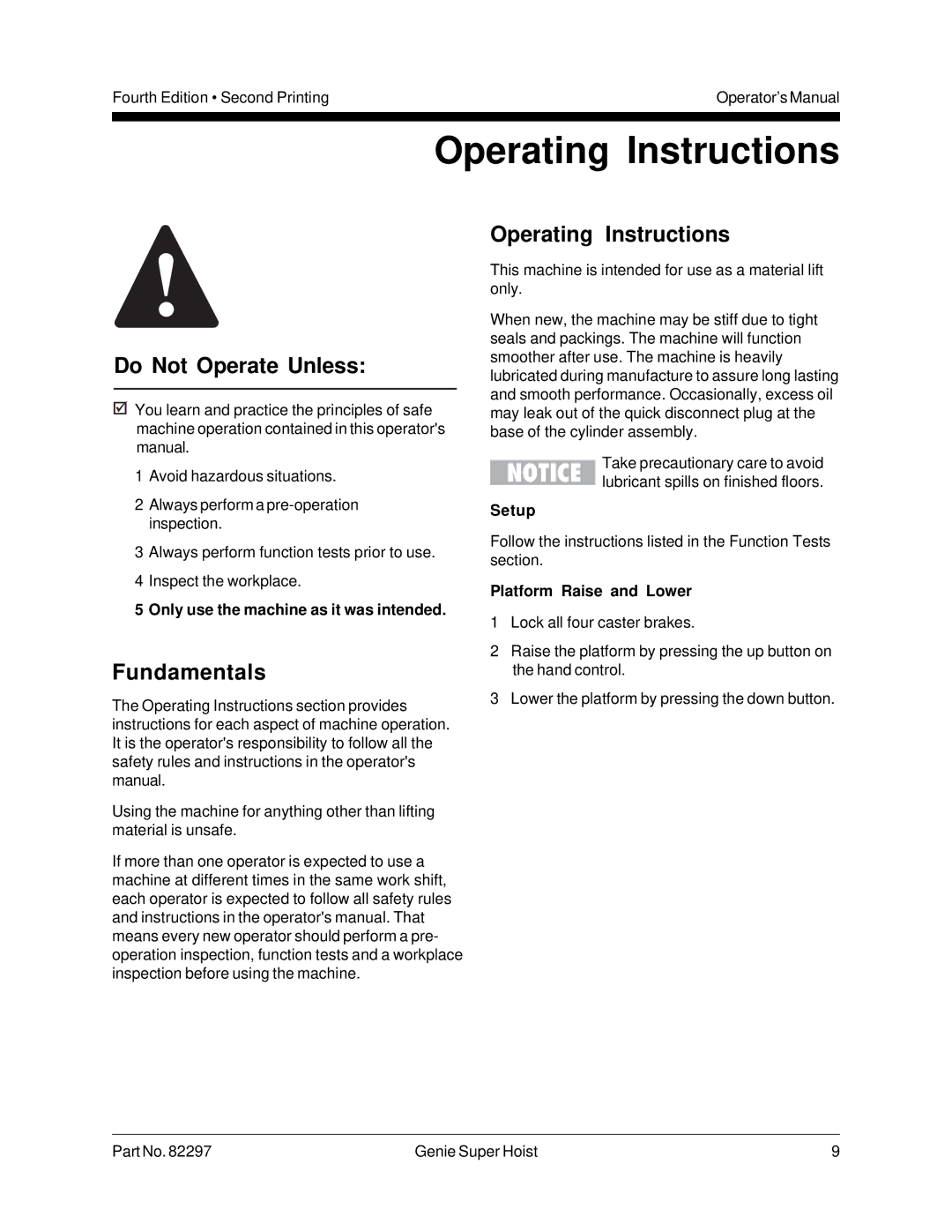 Genie 82297 manual Operating Instructions 