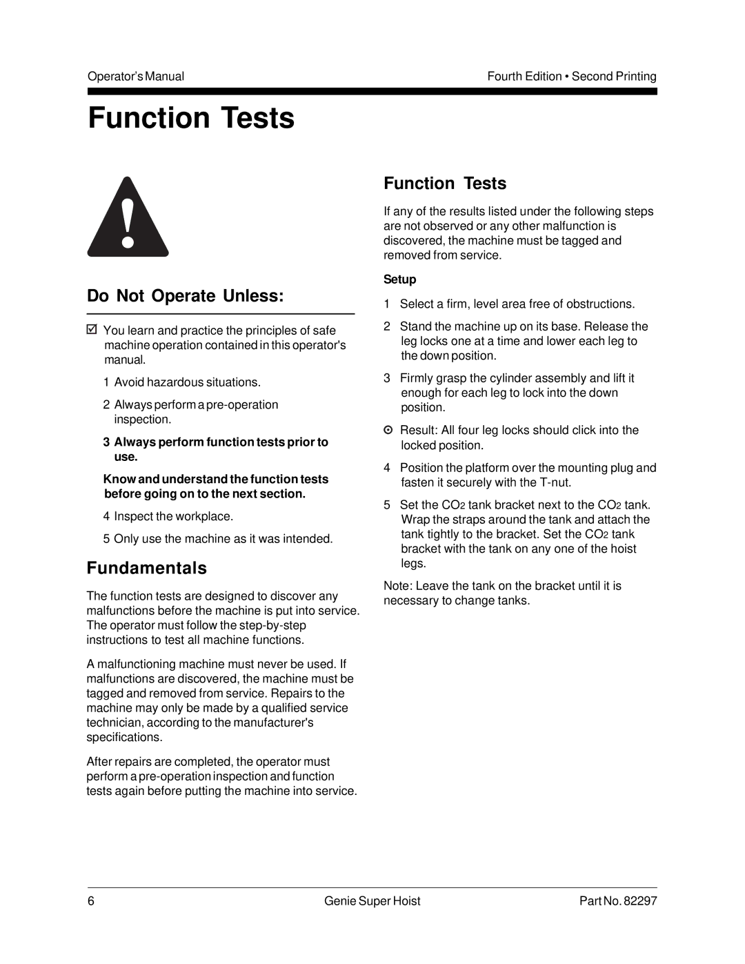 Genie 82297 manual Function Tests 