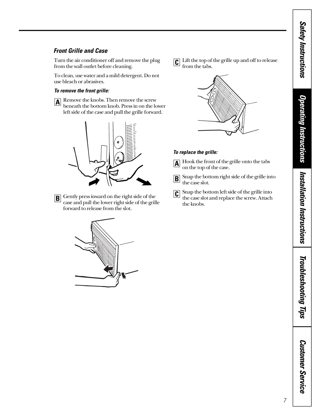 Genie AG_06, AG_05 owner manual Front Grille and Case, To remove the front grille, To replace the grille 