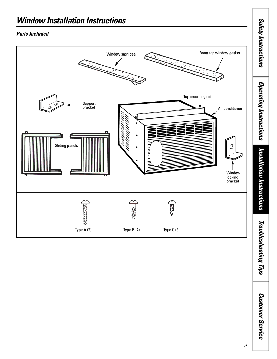 Genie AG_06, AG_05 owner manual Window Installation Instructions, Parts Included 