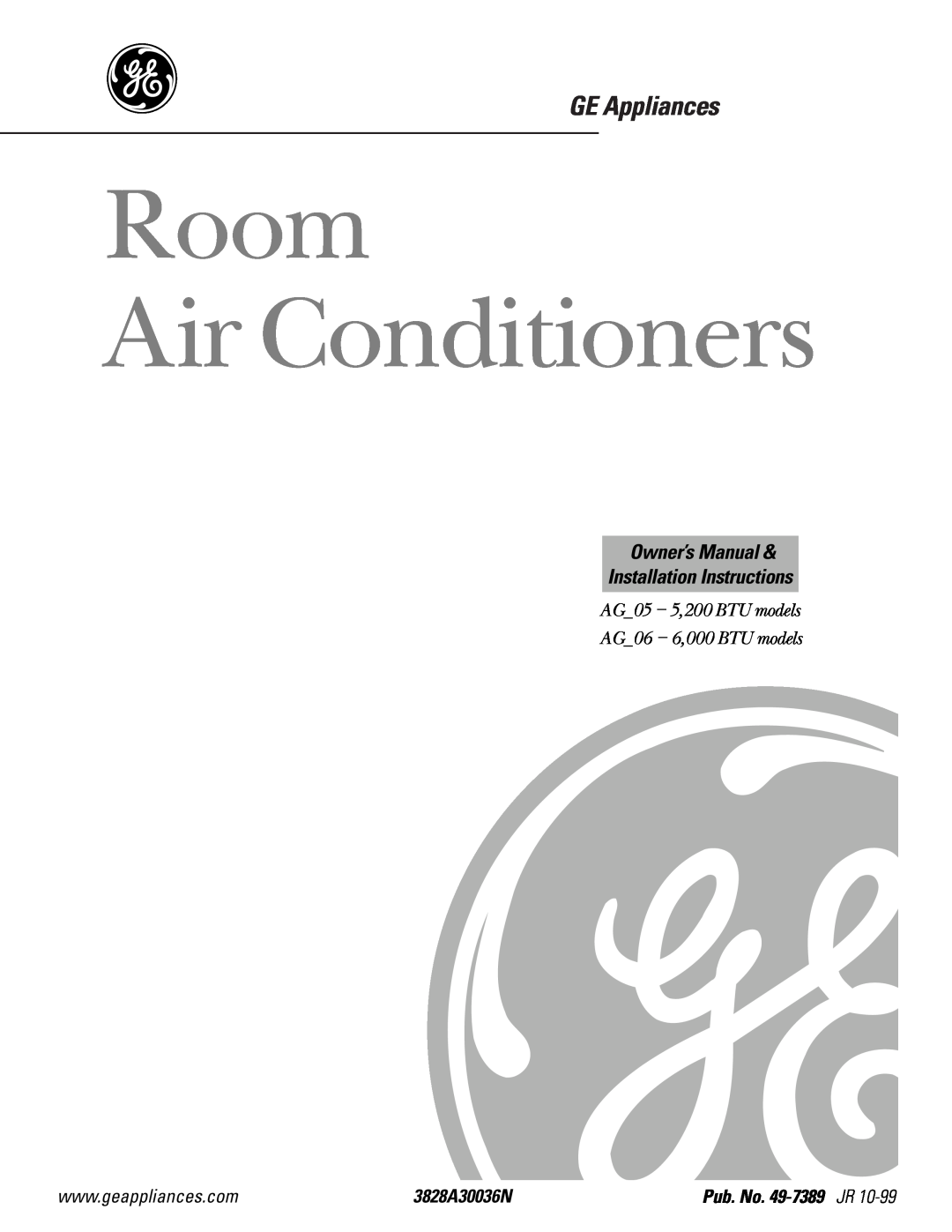 Genie AG_06, AG_05 owner manual 3828A30036N, Room Air Conditioners, GE Appliances, Pub. No. 49-7389 JR 