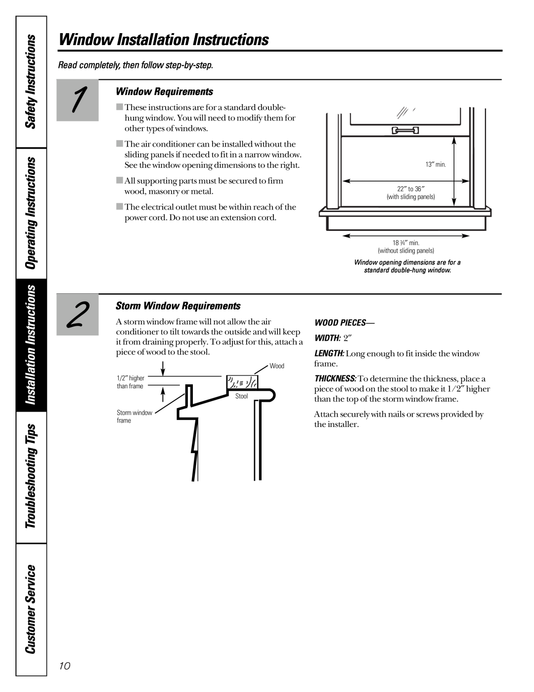 Genie AG_05, AG_06 Storm Window Requirements, Window Installation Instructions, CustomerService, WOOD PIECES- WIDTH 2″ 