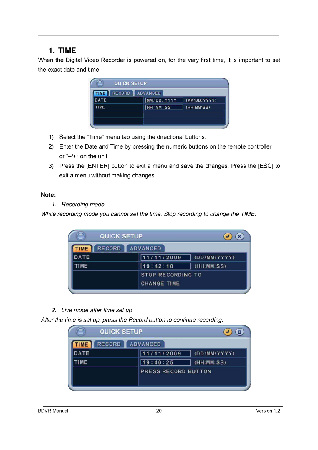 Genie BDVR-8, BDVR-16, BDVR-4 manual Time 