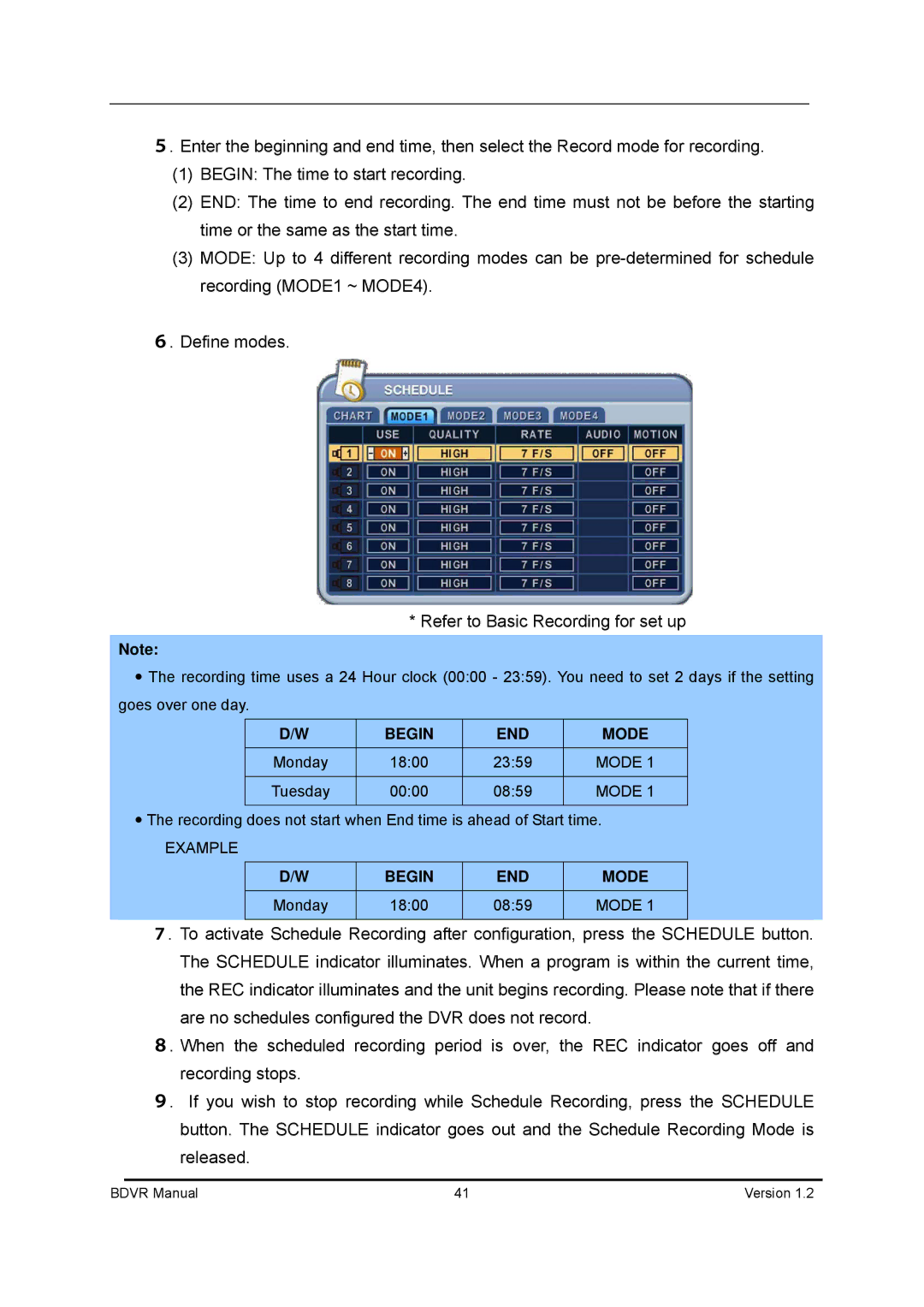 Genie BDVR-8, BDVR-16, BDVR-4 manual Begin END Mode, Example 