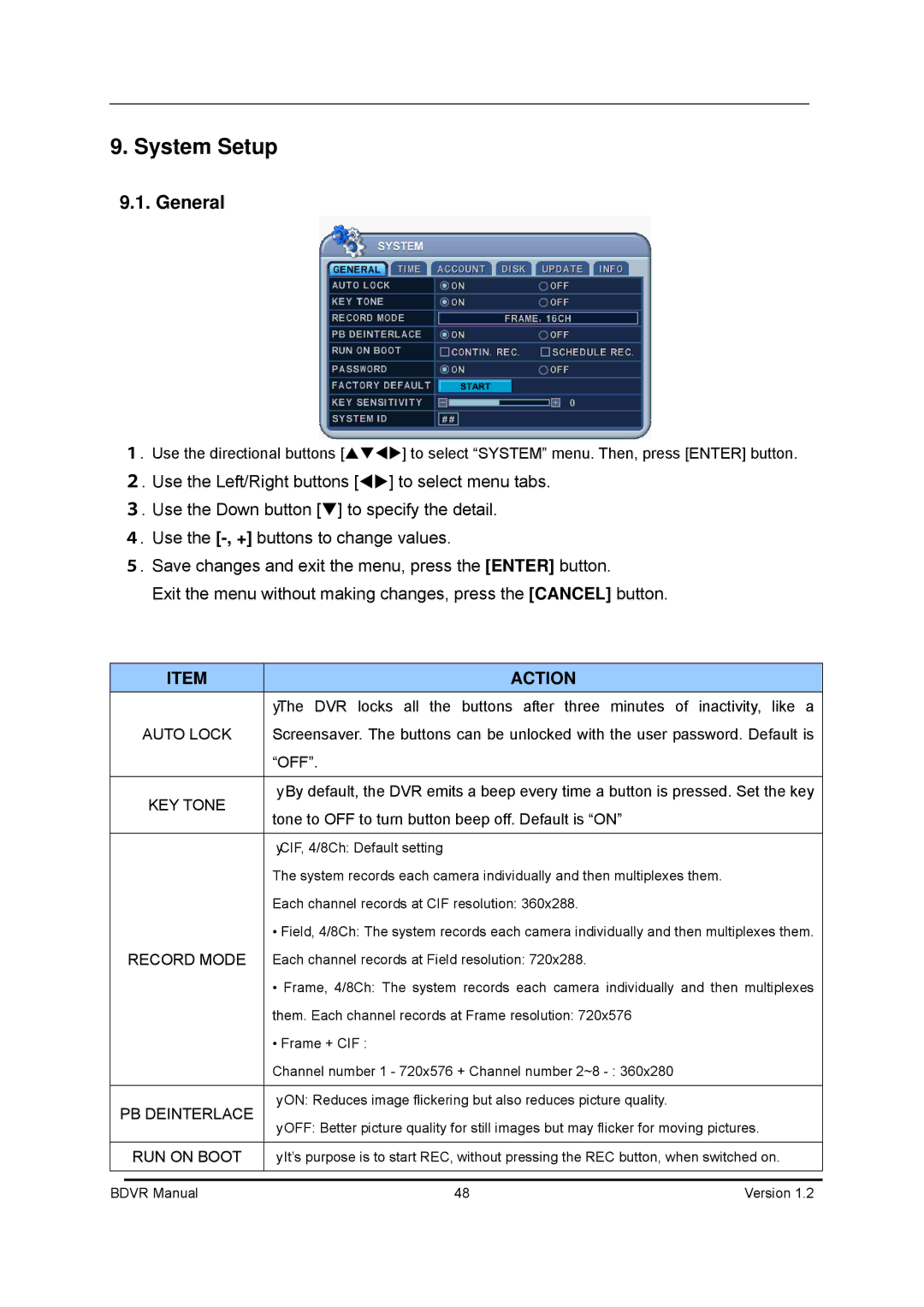 Genie BDVR-16, BDVR-8, BDVR-4 manual System Setup, General 