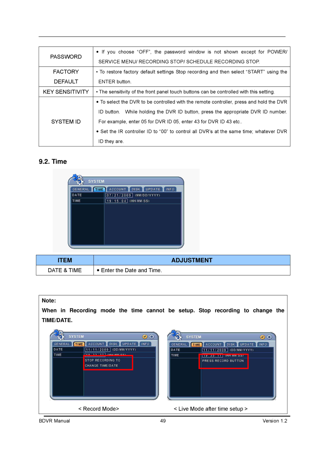 Genie BDVR-4, BDVR-8, BDVR-16 manual Time 