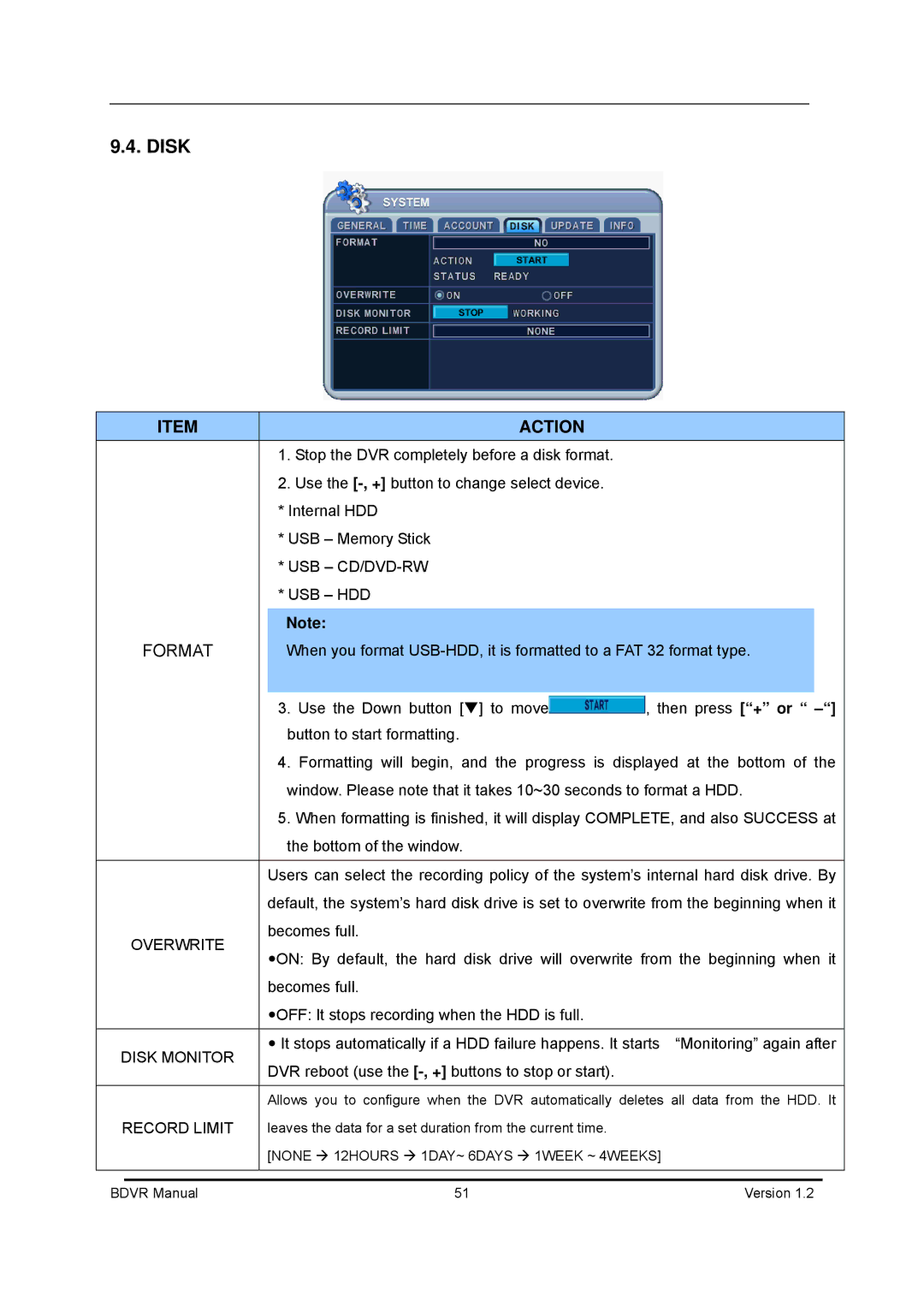 Genie BDVR-16, BDVR-8, BDVR-4 manual Overwrite Disk Monitor Record Limit 