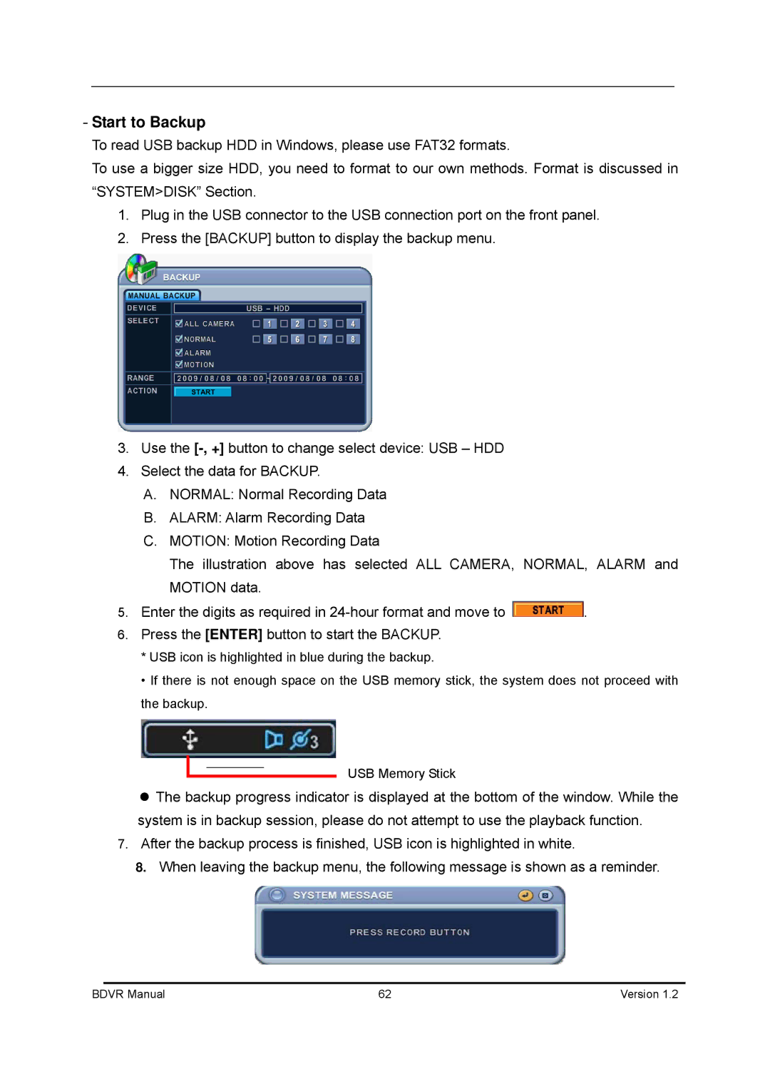 Genie BDVR-8, BDVR-16, BDVR-4 manual Start to Backup 