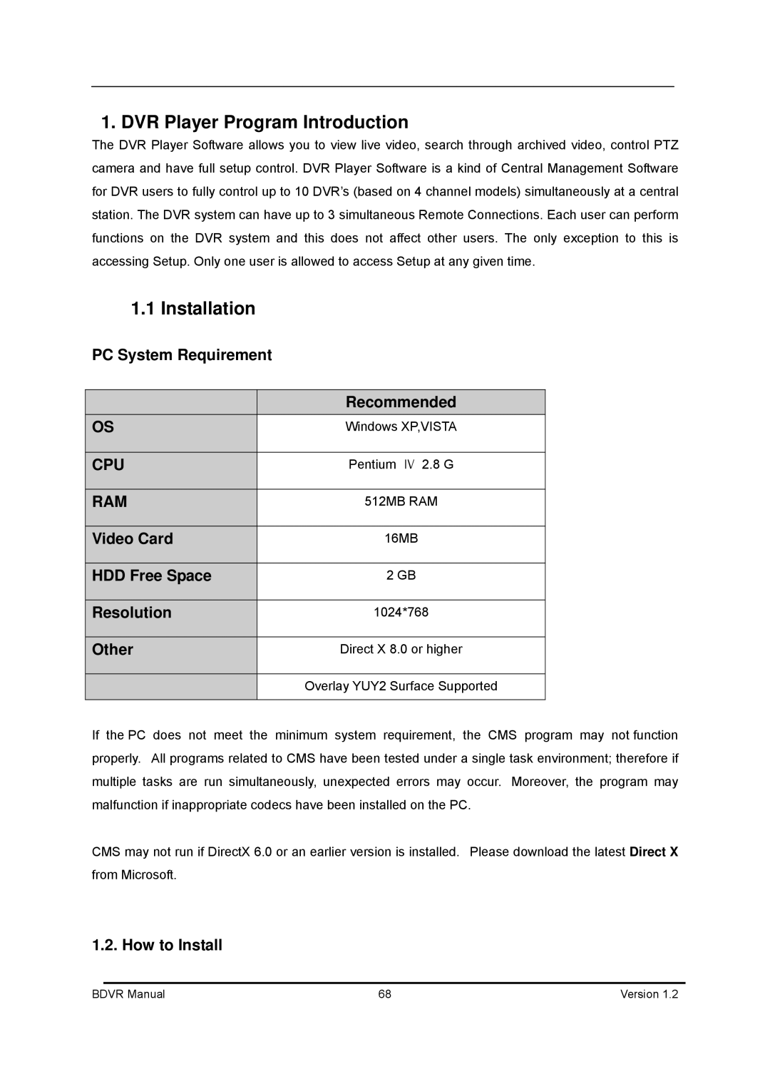 Genie BDVR-8, BDVR-16, BDVR-4 manual DVR Player Program Introduction, Installation 