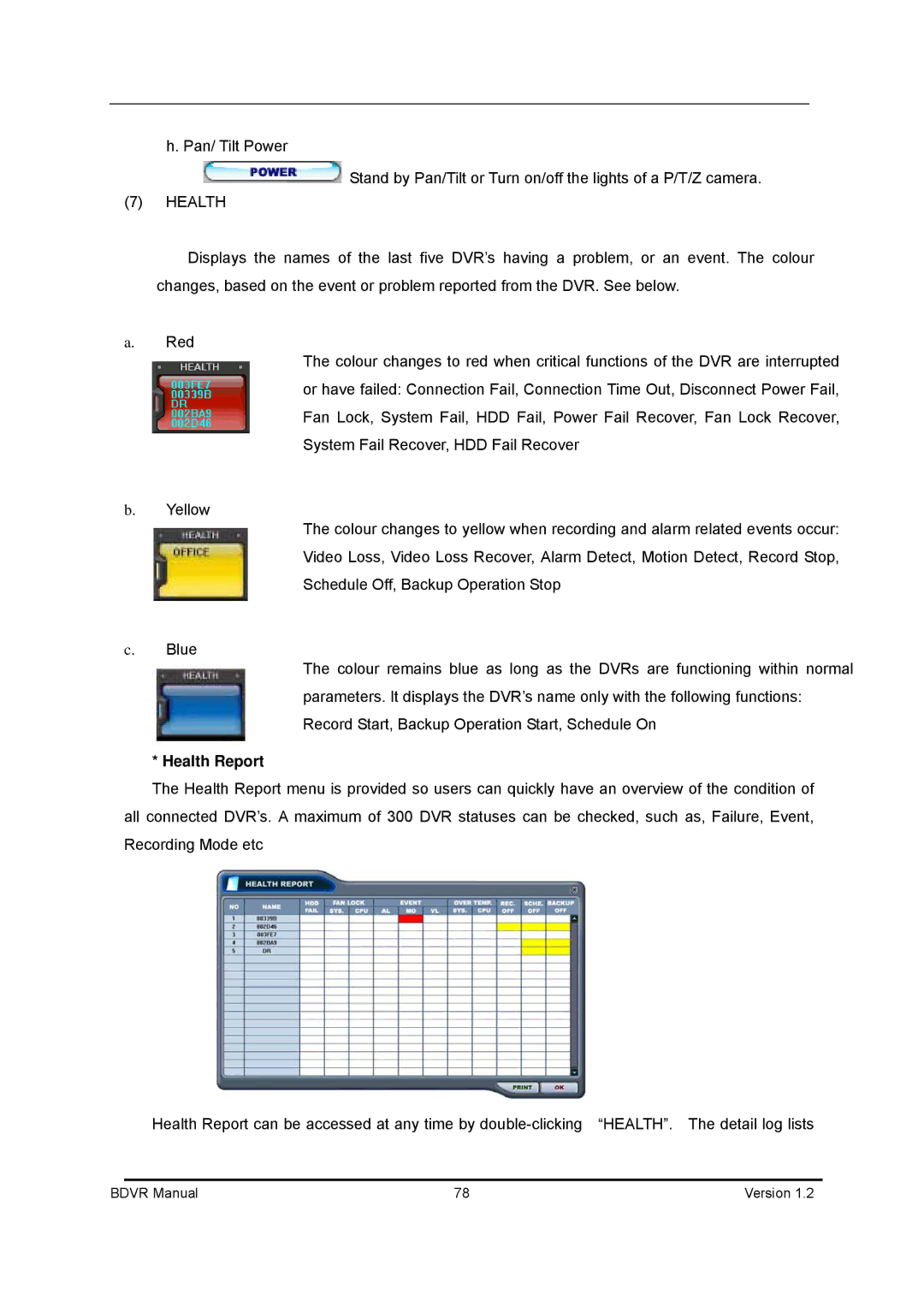 Genie BDVR-16, BDVR-8, BDVR-4 manual Health Report 