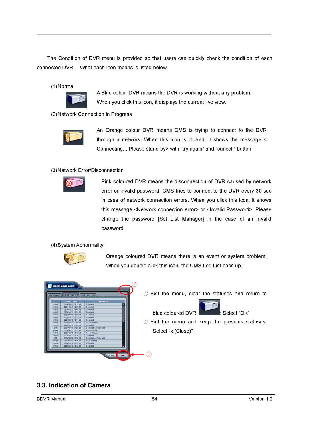 Genie BDVR-16, BDVR-8, BDVR-4 manual Indication of Camera 