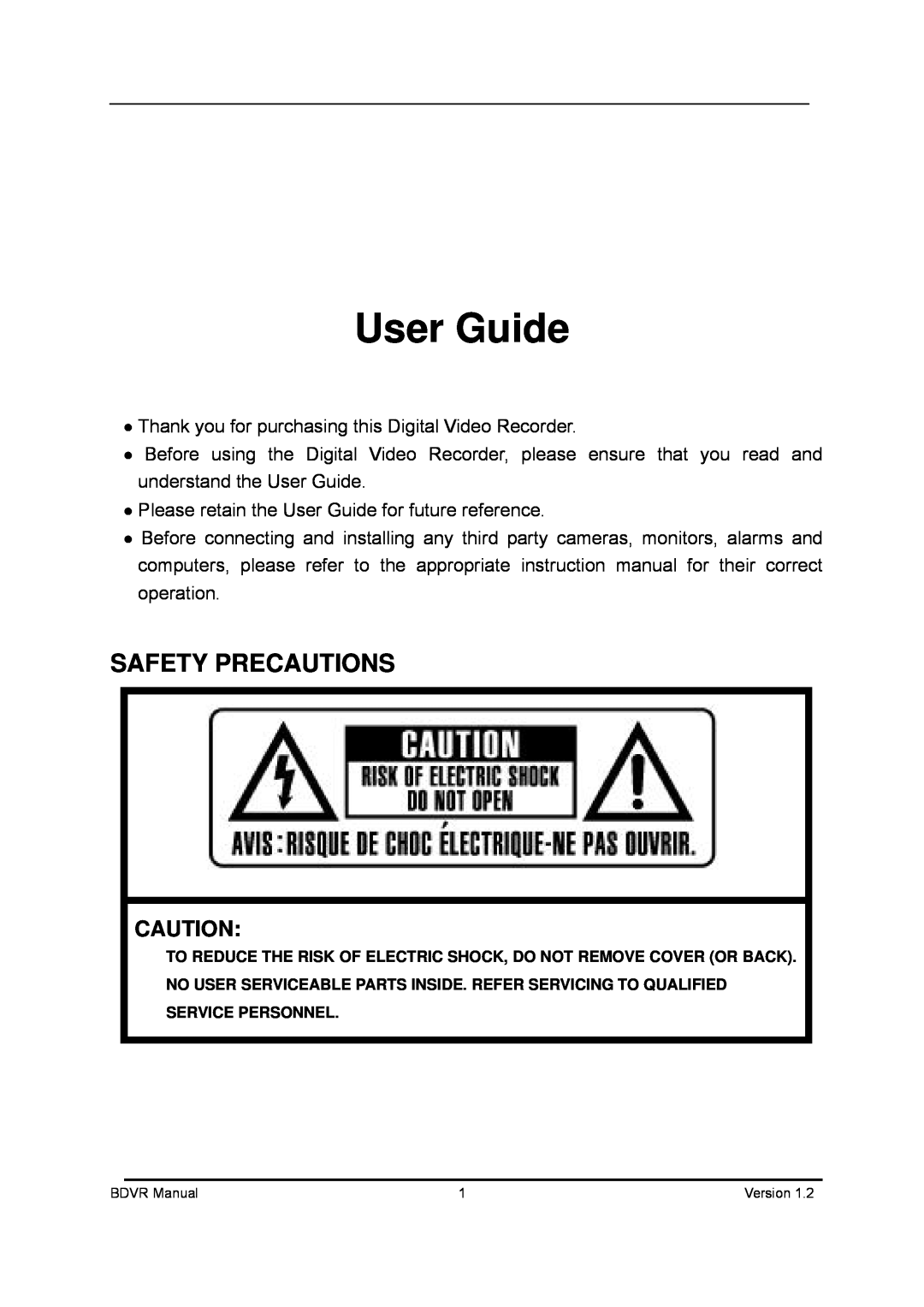 Genie BDVR-4, BDVR-8, BDVR-16 manual Safety Precautions, User Guide 