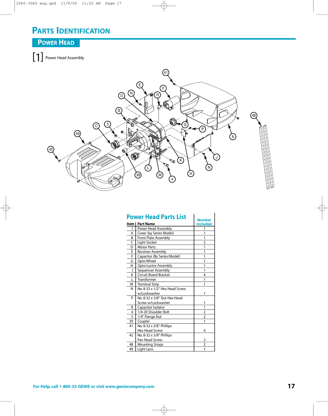 Genie directlift 2060 warranty Parts Identification, Power Head Assembly 