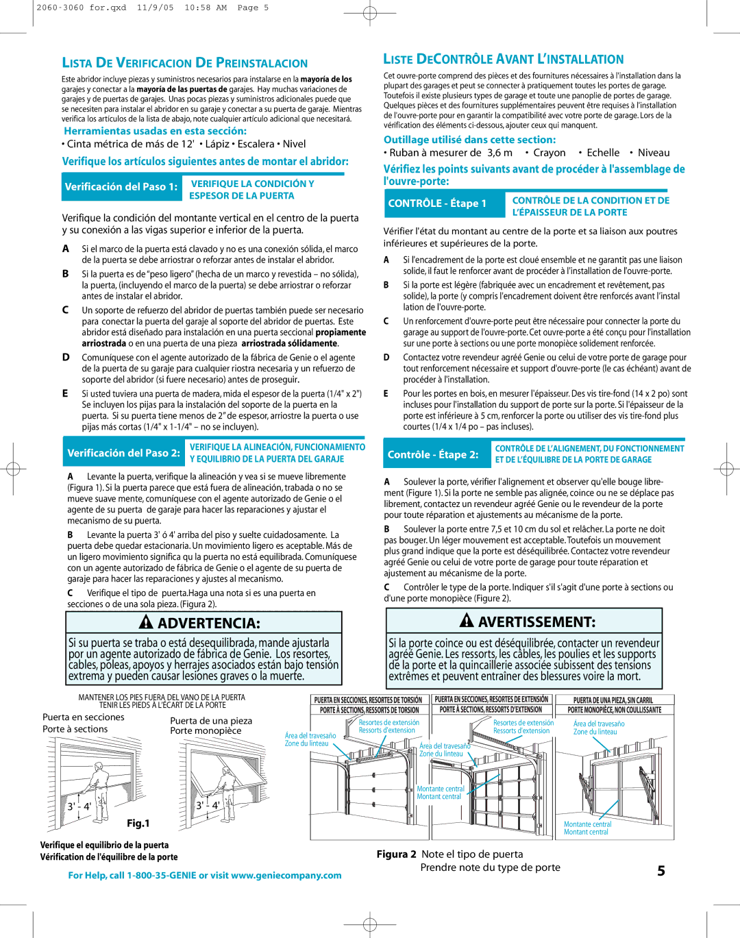 Genie directlift 2060 warranty Lista DE Verificacion DE Preinstalacion, Cinta métrica de más de 12 Lápiz Escalera Nivel 