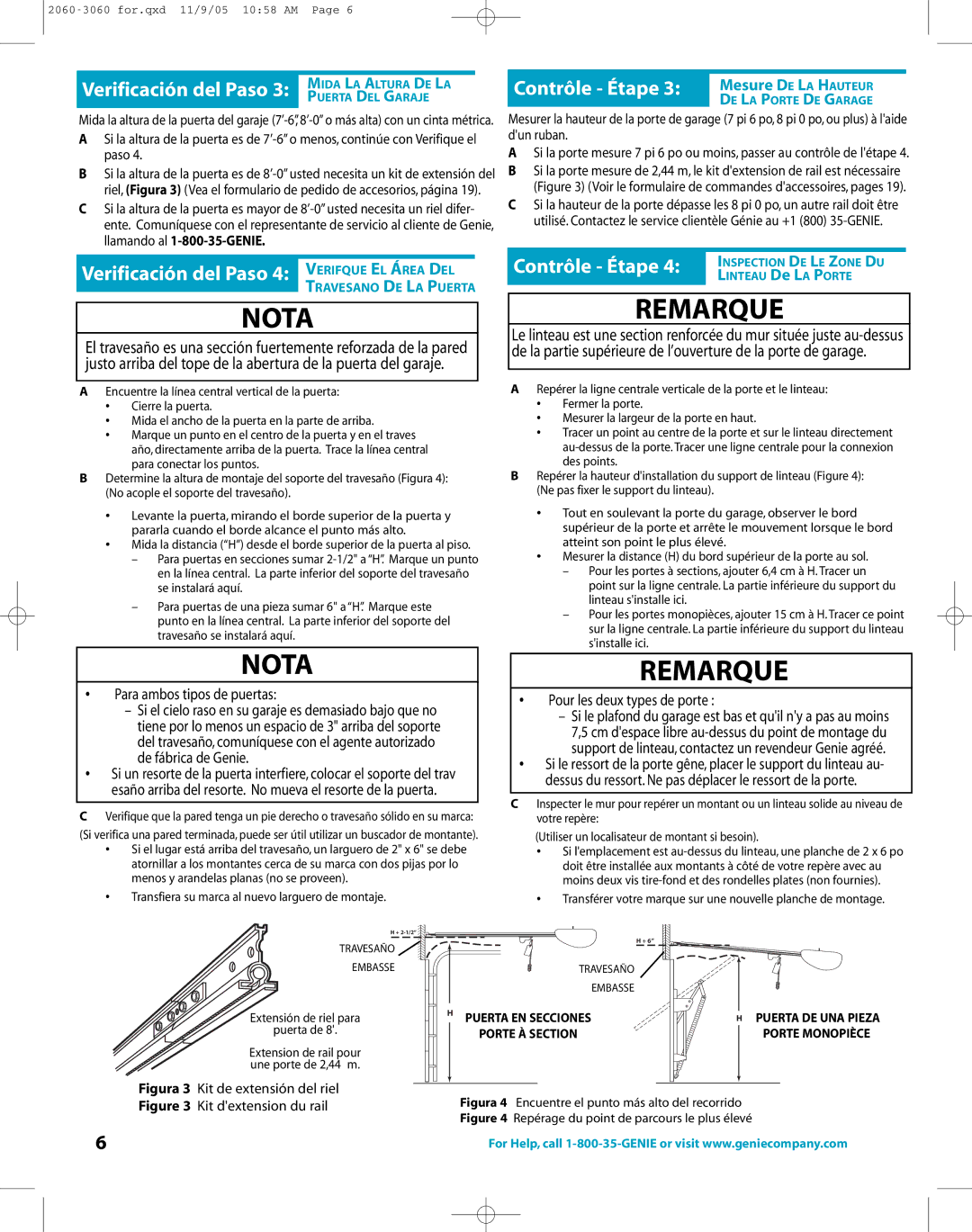 Genie directlift 2060 warranty Verificación del Paso 3 Mida LA Altura DE LA, Verificación del Paso 4 Verifque EL Área DEL 