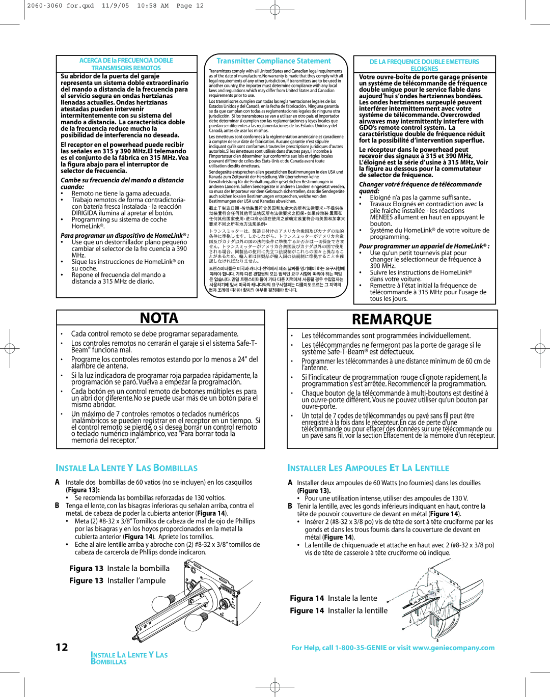 Genie directlift 2060 warranty Les télécommandes sont programmées individuellement 