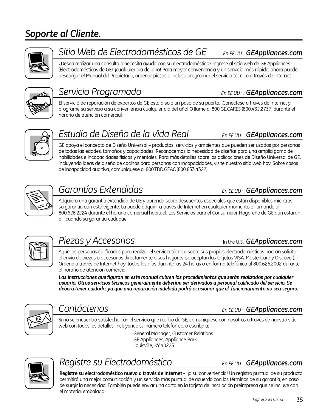 Genie FCM5, FCM7, FCM11 owner manual Soporte al Cliente 