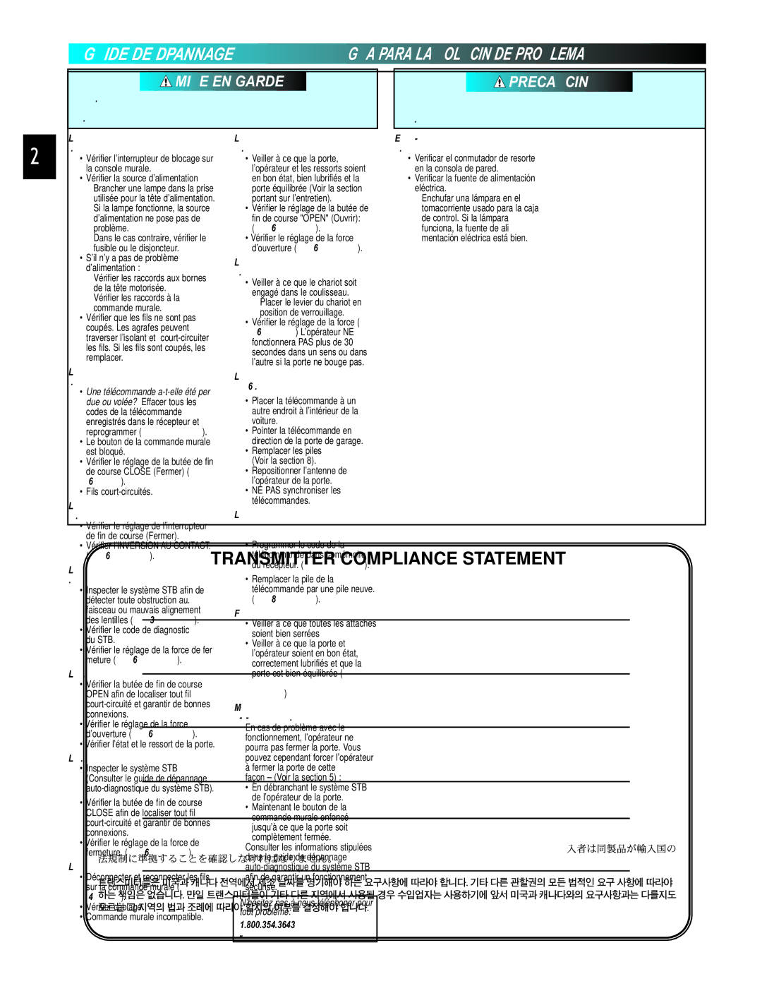 Genie H, GCG, PCG manual Mantenimiento de sección, Problème, Remonte, Raison sans 