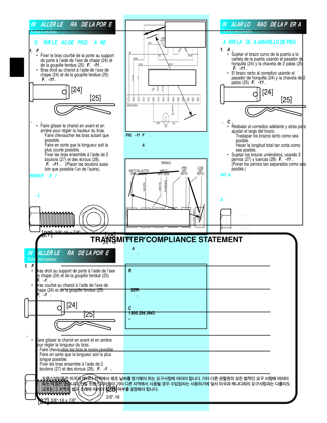 Genie PCG, GCG, H manual Porte LA DE Bras LES Installer, 12-2 .Fig 