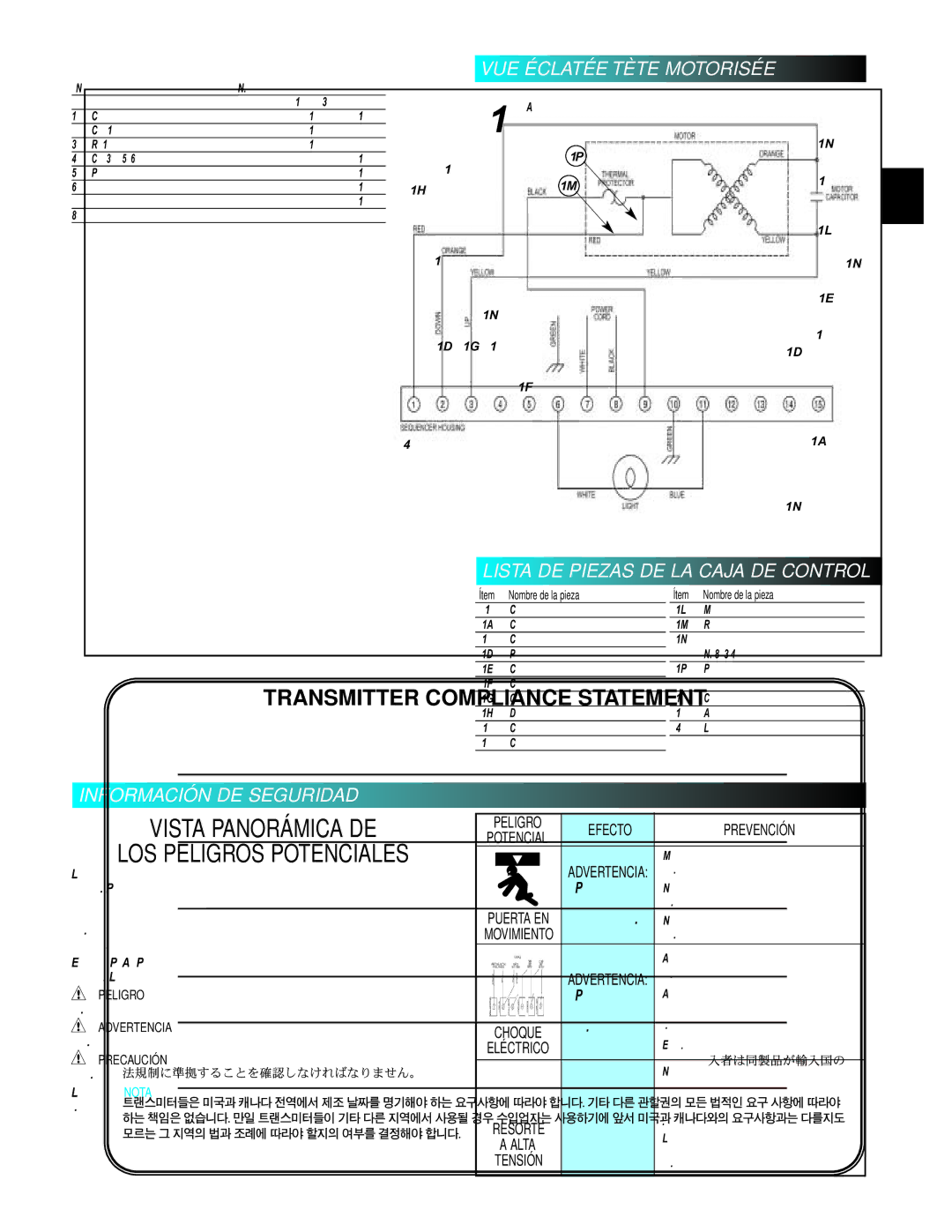 Genie GCG, H, PCG Control DE Caja LA DE Piezas DE Lista, Seguridad DE Información, Motorisée Tète Éclatée VUE, Muerte la o 