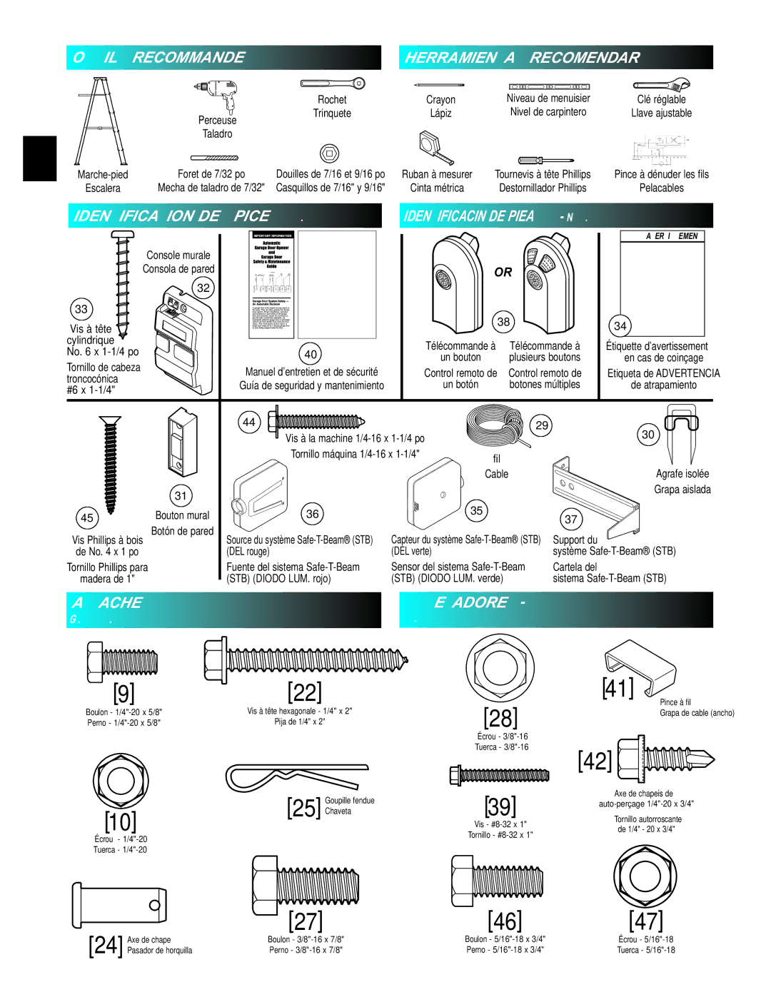 Genie GCG, PCG manual Sujetadores Attaches, Piezas DE Identificación, Recomendar Herramientas, Recommande Outils 