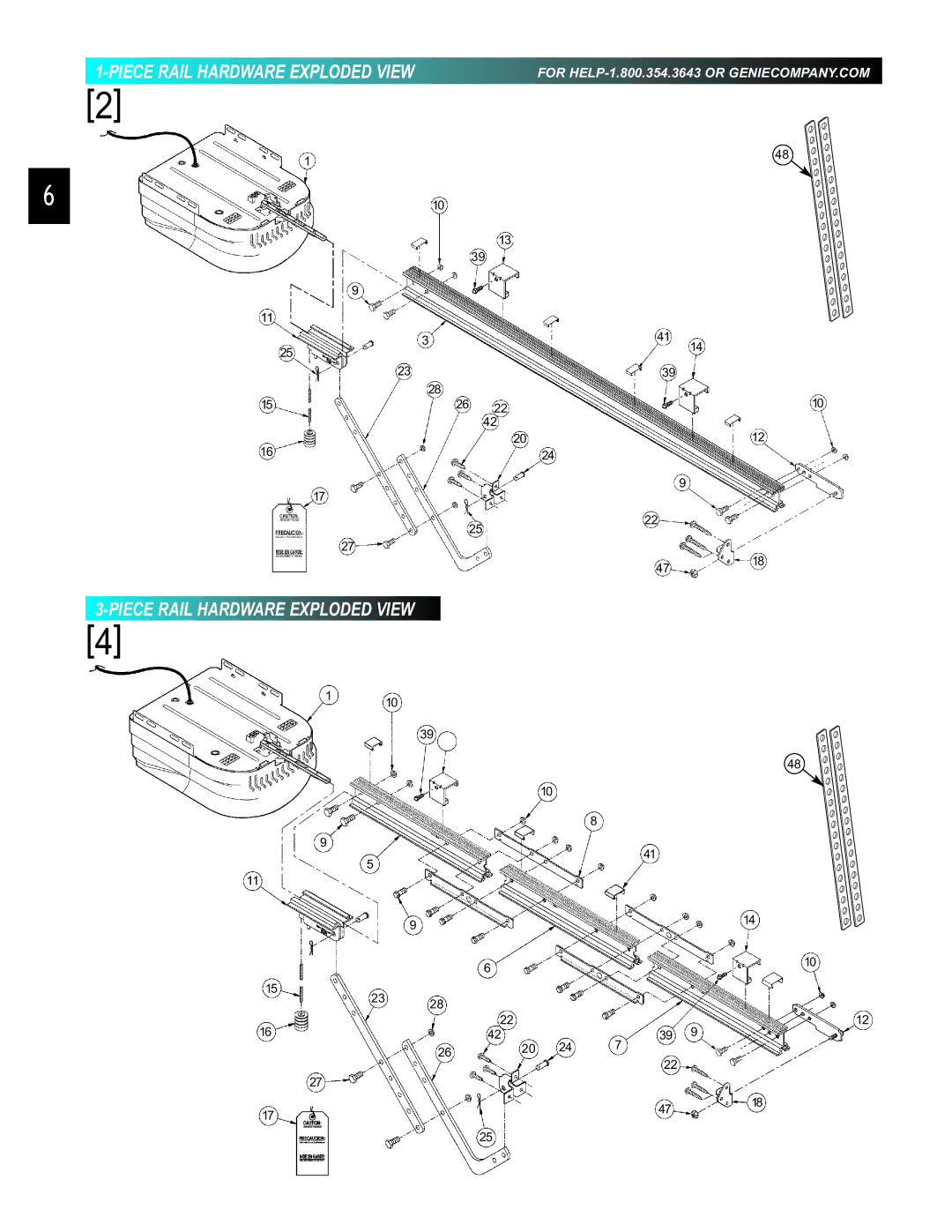 Genie GCG, PCG manual Piece Rail Hardware Exploded View 