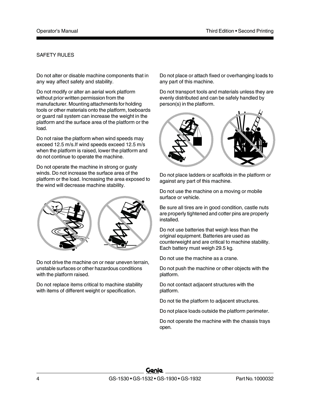 Genie CE, GS-1930, GS-1530, GS-1532, GS-1932 manual Safety Rules 