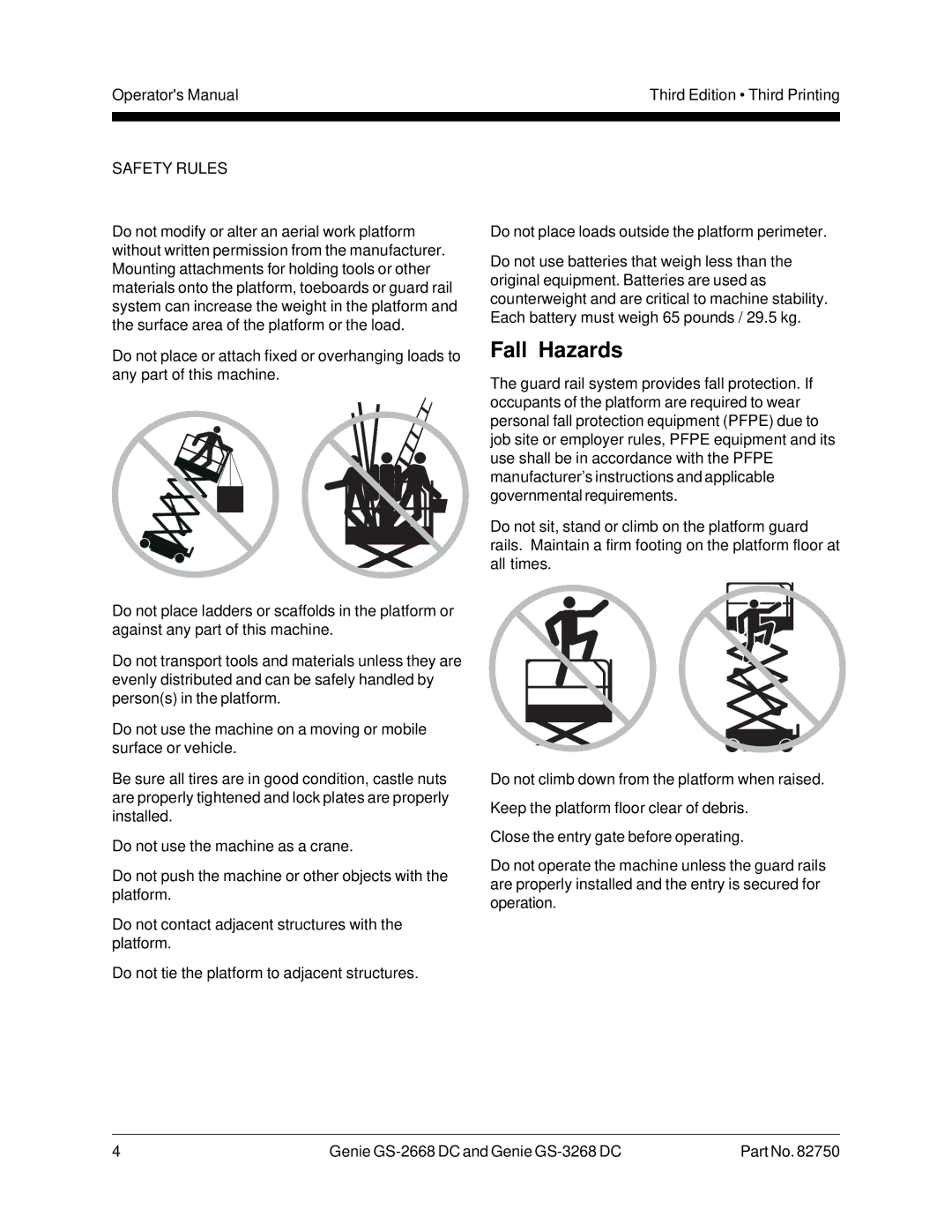 Genie GS-2668 DC, GS-3268 manual Fall Hazards 