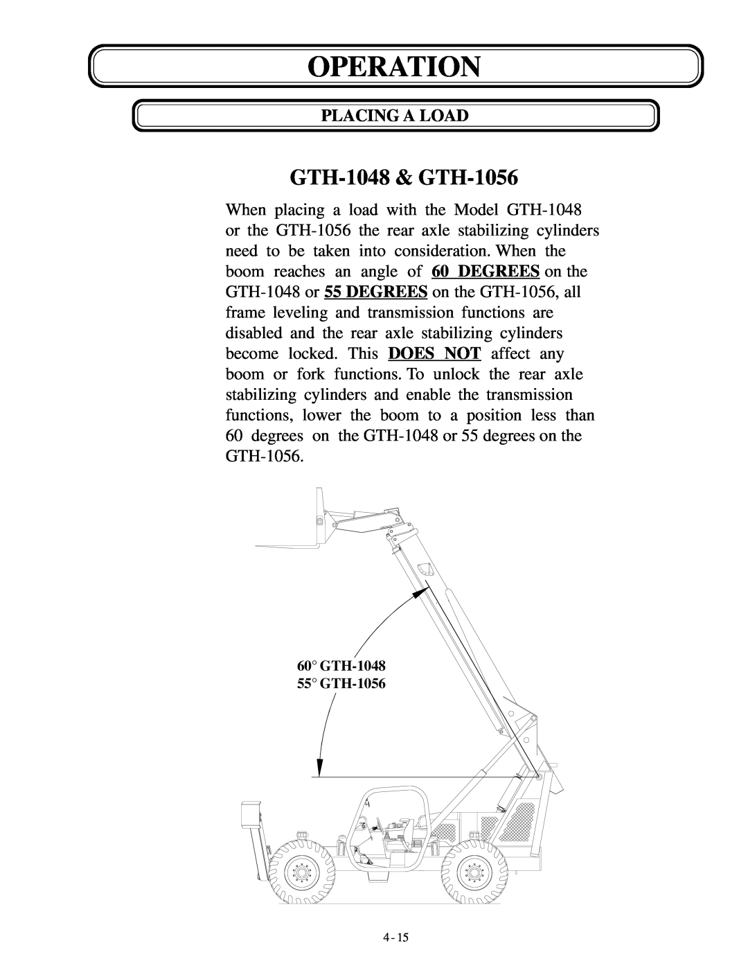 Genie manual GTH-1048 & GTH-1056, Operation, Placing A Load 