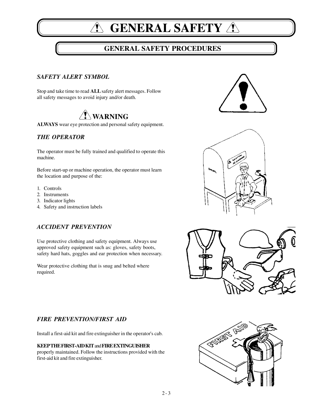 Genie GTH-1048 General Safety Procedures, Safety Alert Symbol, Operator, Accident Prevention, Fire PREVENTION/FIRST AID 