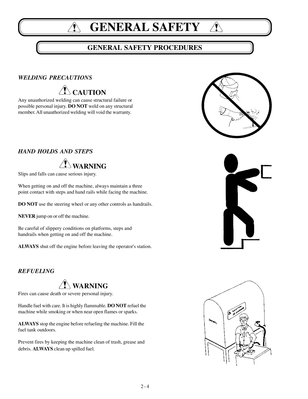 Genie GTH-1056, GTH-1048 manual Welding Precautions, Hand Holds and Steps, Refueling 