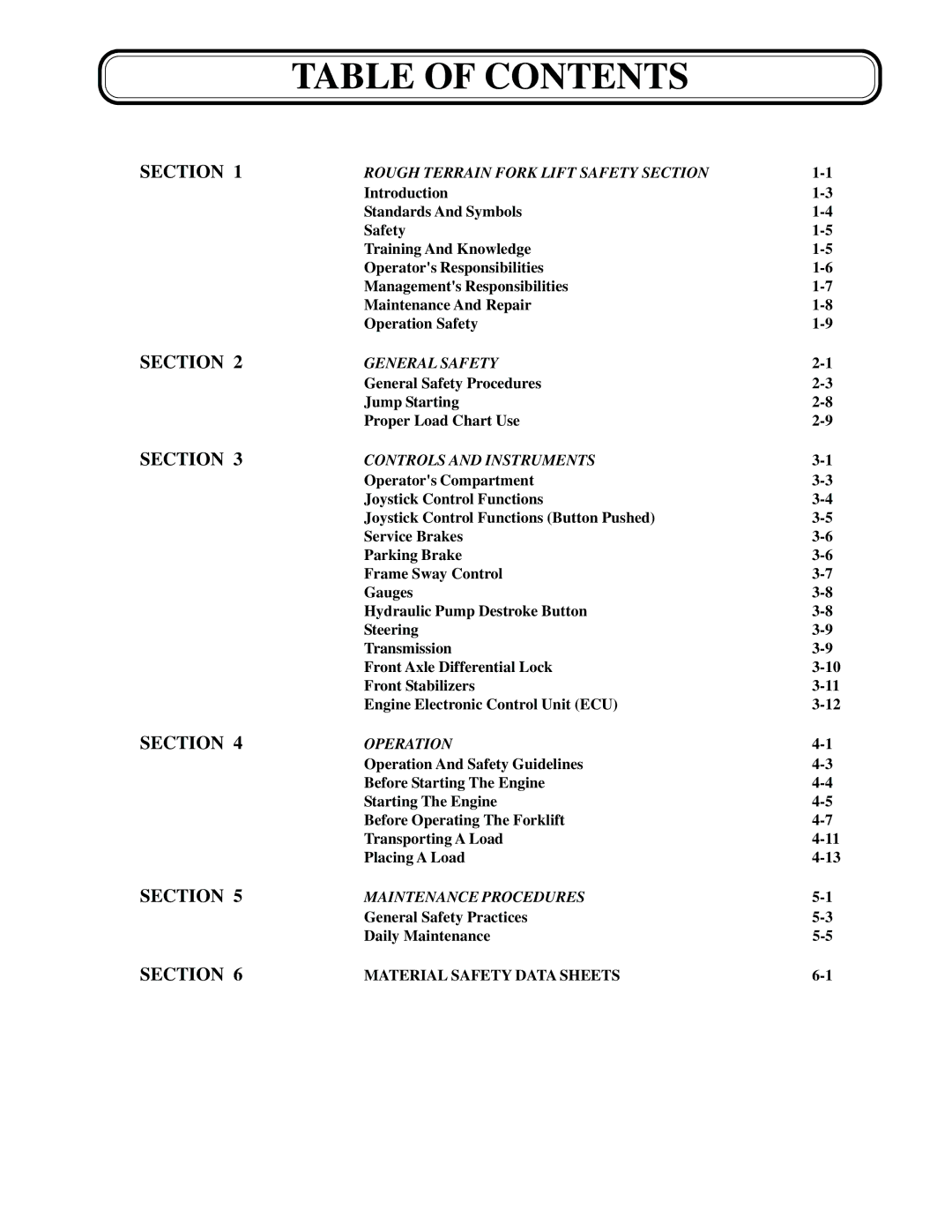 Genie GTH-1056, GTH-1048 manual Table of Contents 