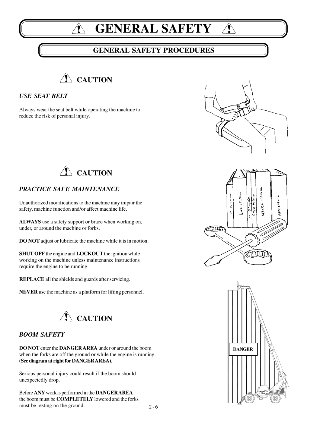 Genie GTH-1056, GTH-1048 manual USE Seat Belt, Practice Safe Maintenance, Boom Safety 