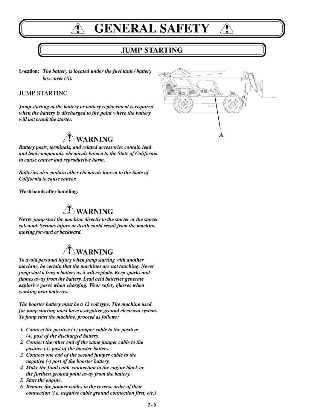 Genie GTH-1056, GTH-1048 manual Jump Starting 