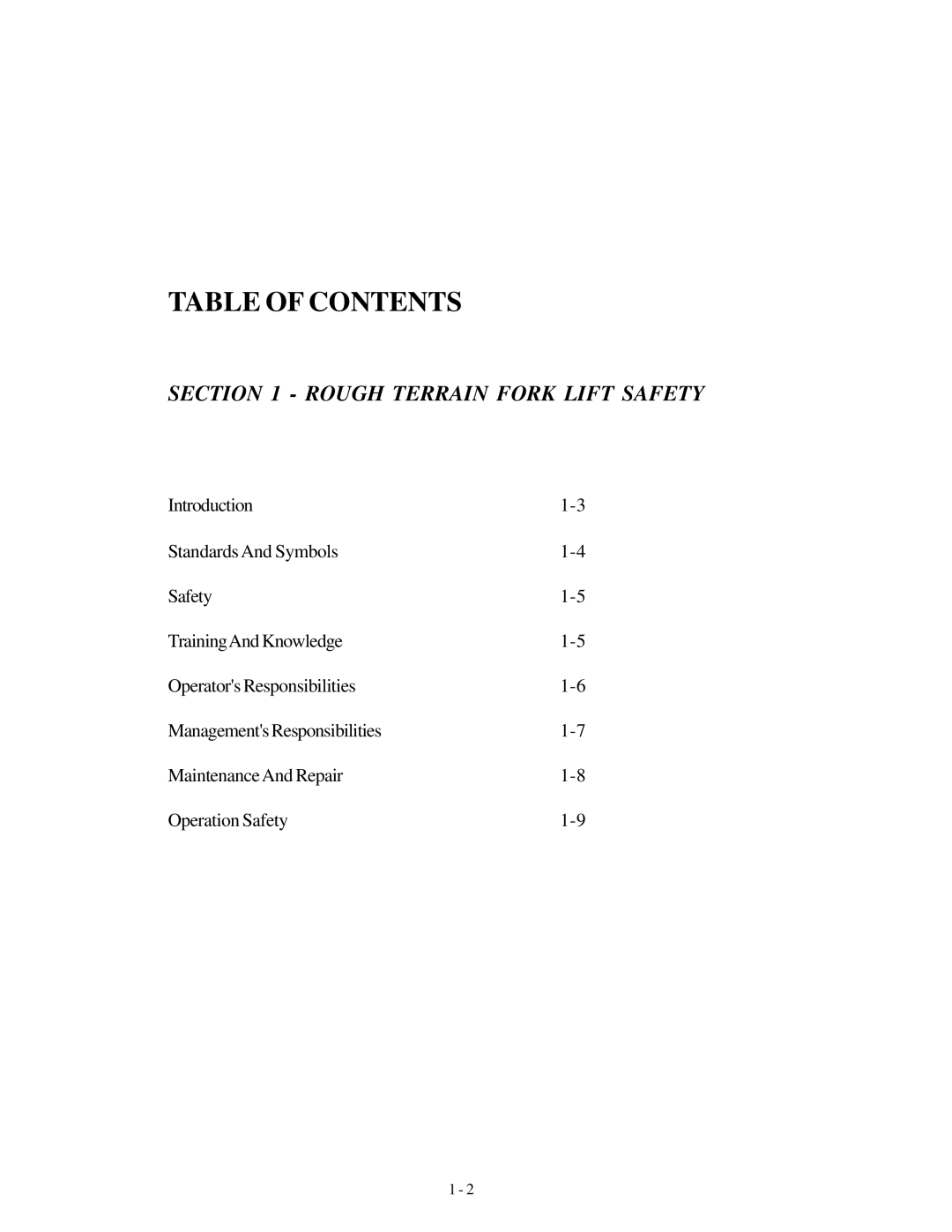 Genie GTH-1056, GTH-1048 manual Table of Contents 