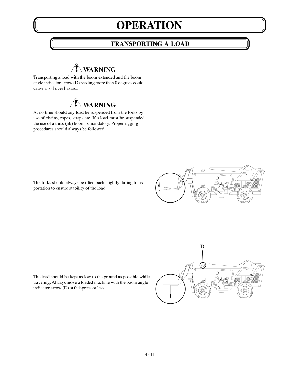 Genie GTH-1048, GTH-1056 manual Transporting a Load 