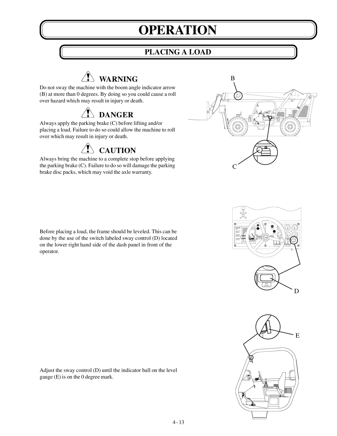 Genie GTH-1048, GTH-1056 manual Placing a Load 