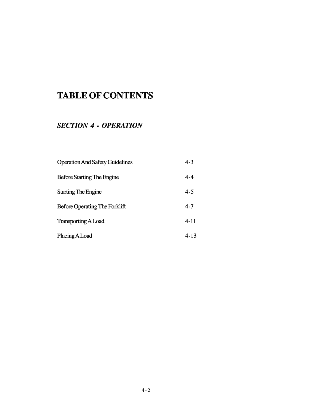 Genie GTH-636 manual Operation, Table Of Contents 